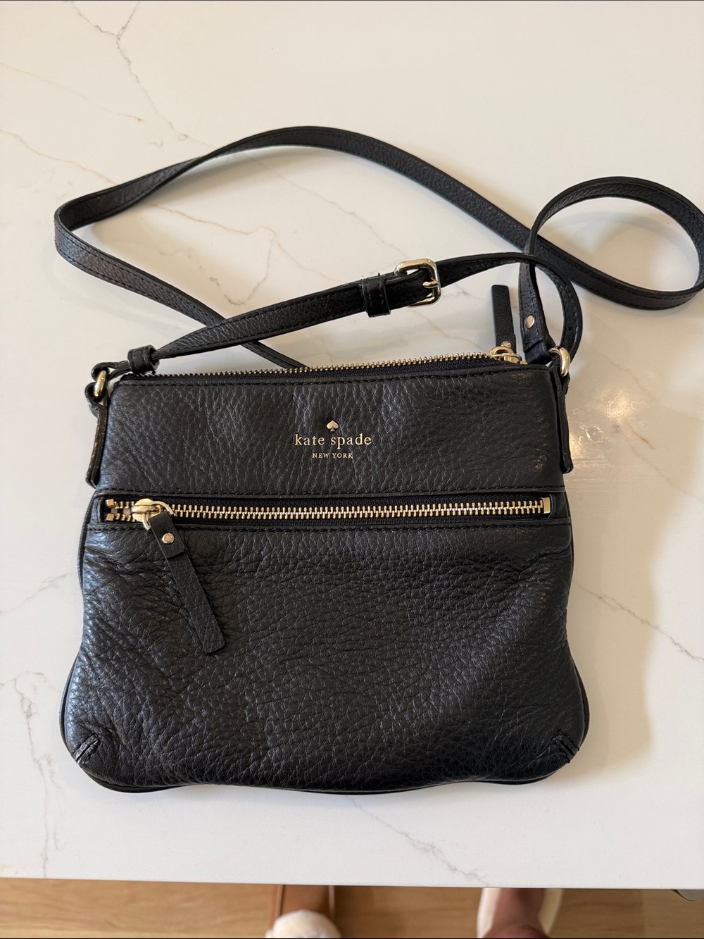 kate spade Black Pebbled Leather Crossbody with Front Zip
